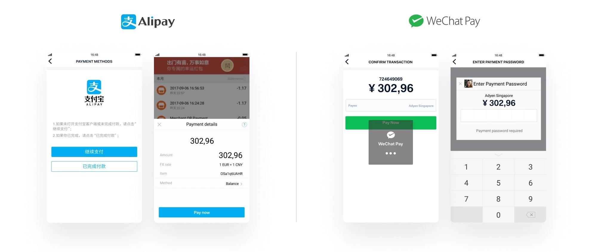 Alipay en WeChat e-wallet betaalflows