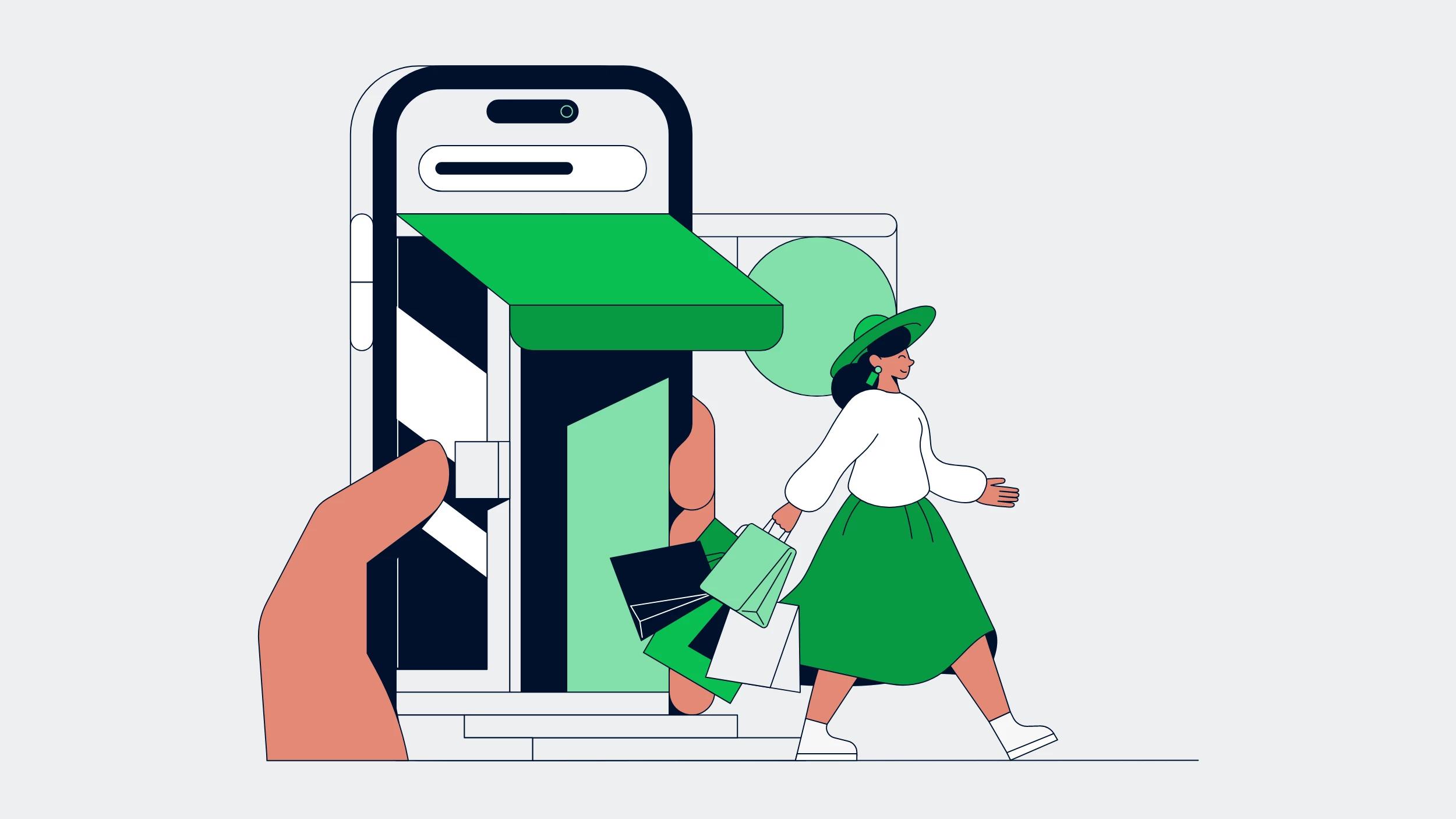 Illustration of a woman, leaving a phone 