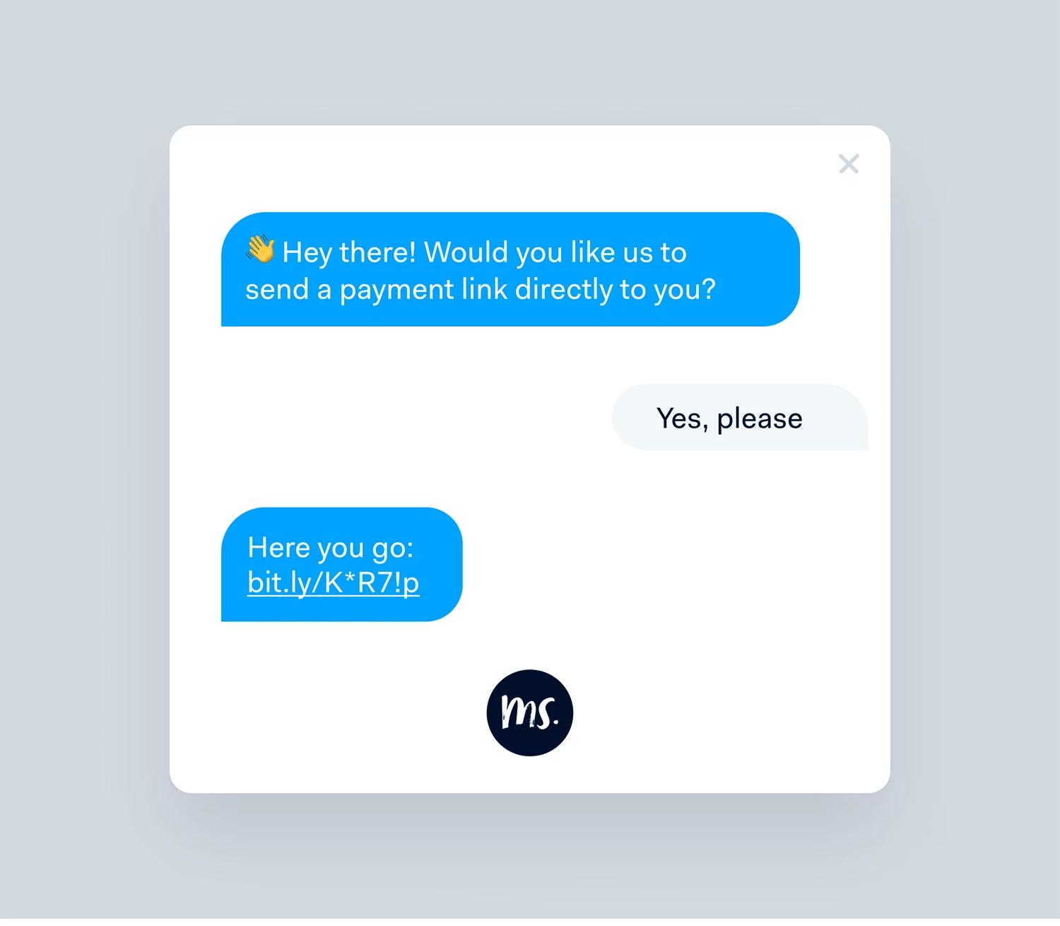 Voorbeeld van Pay by Link in een chatbot scenario