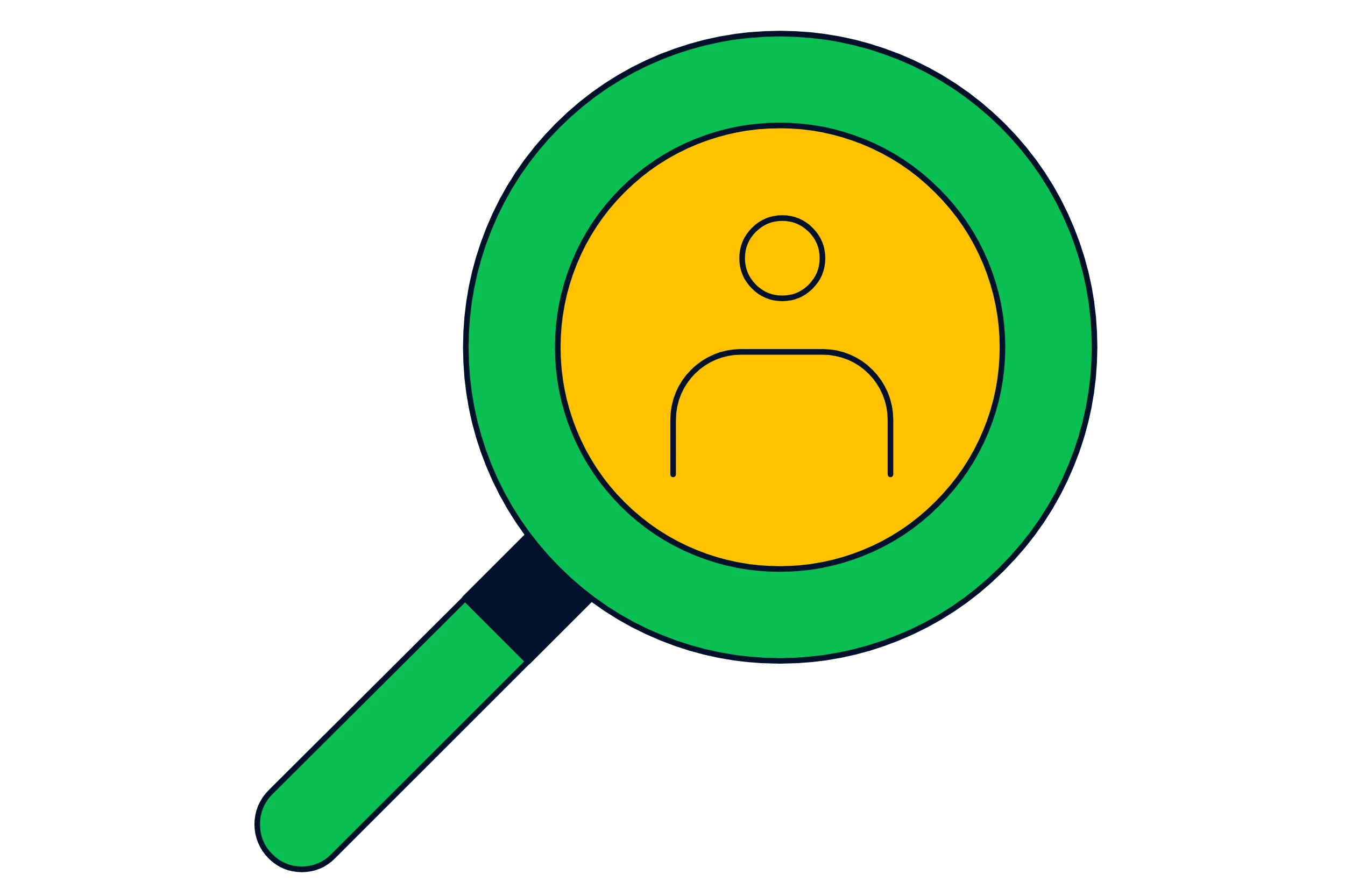 A yellow user illustration in a green magnifying lens.