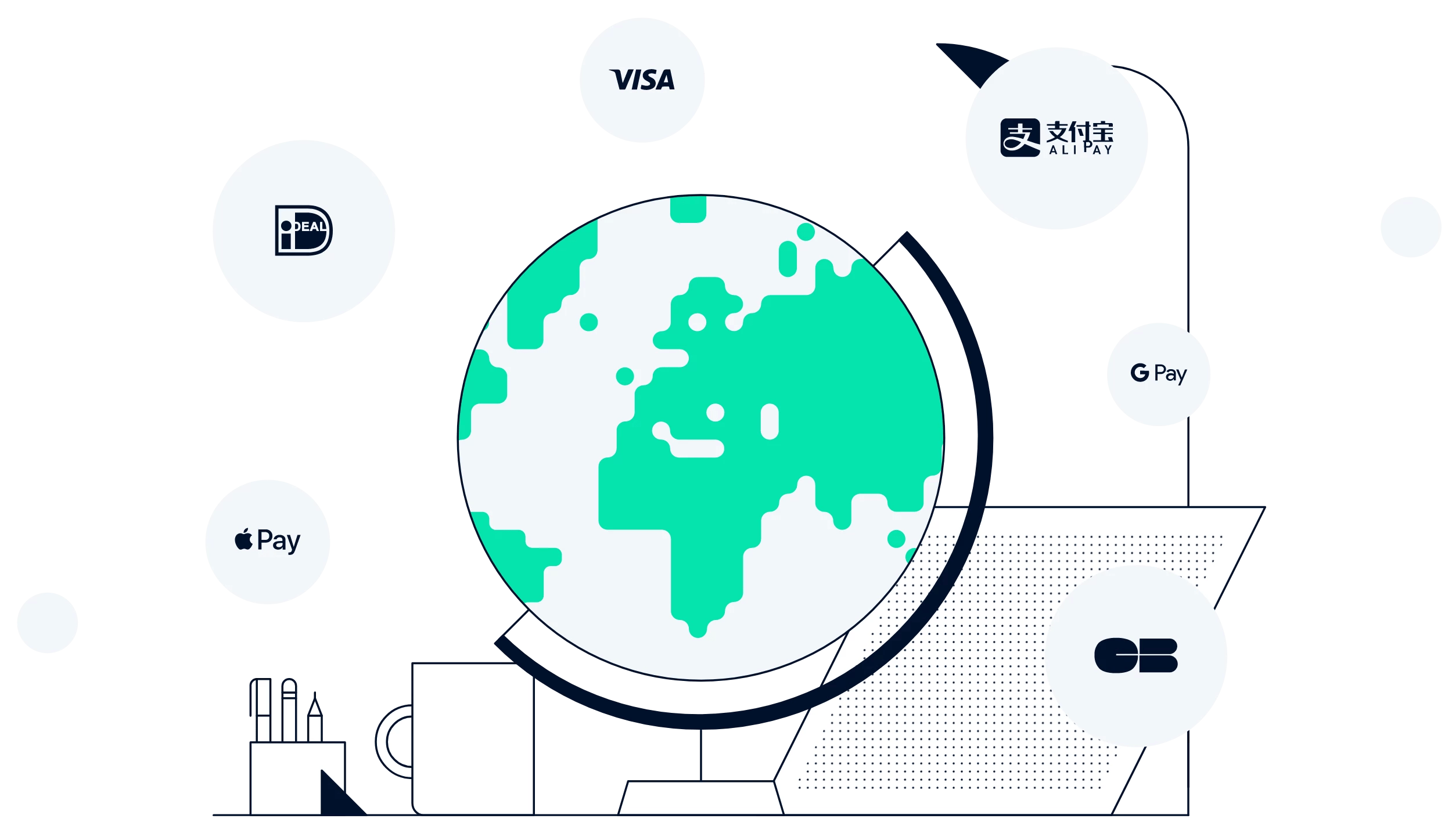 Globe surrounded by local payment method logos