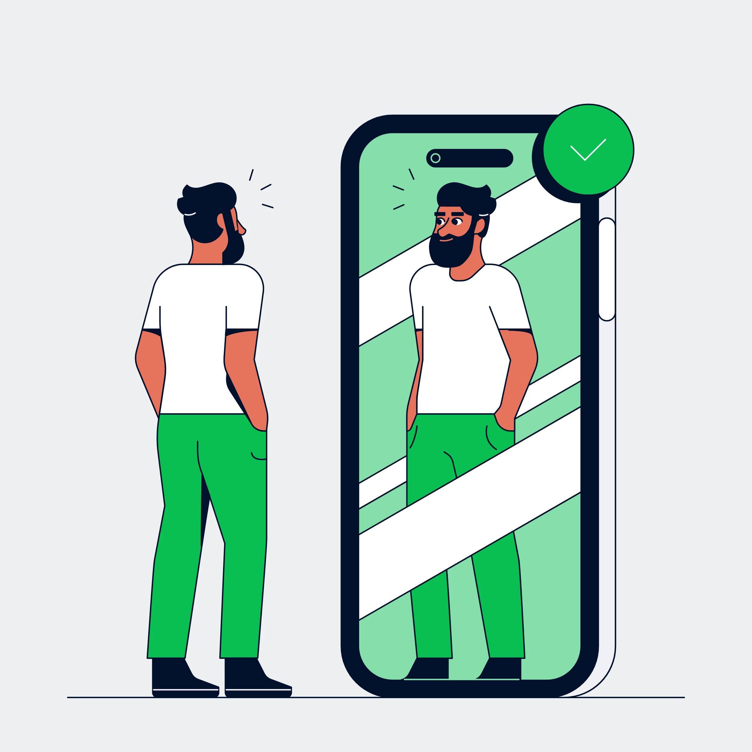 An Illustration of a man looking at his reflection on a phone