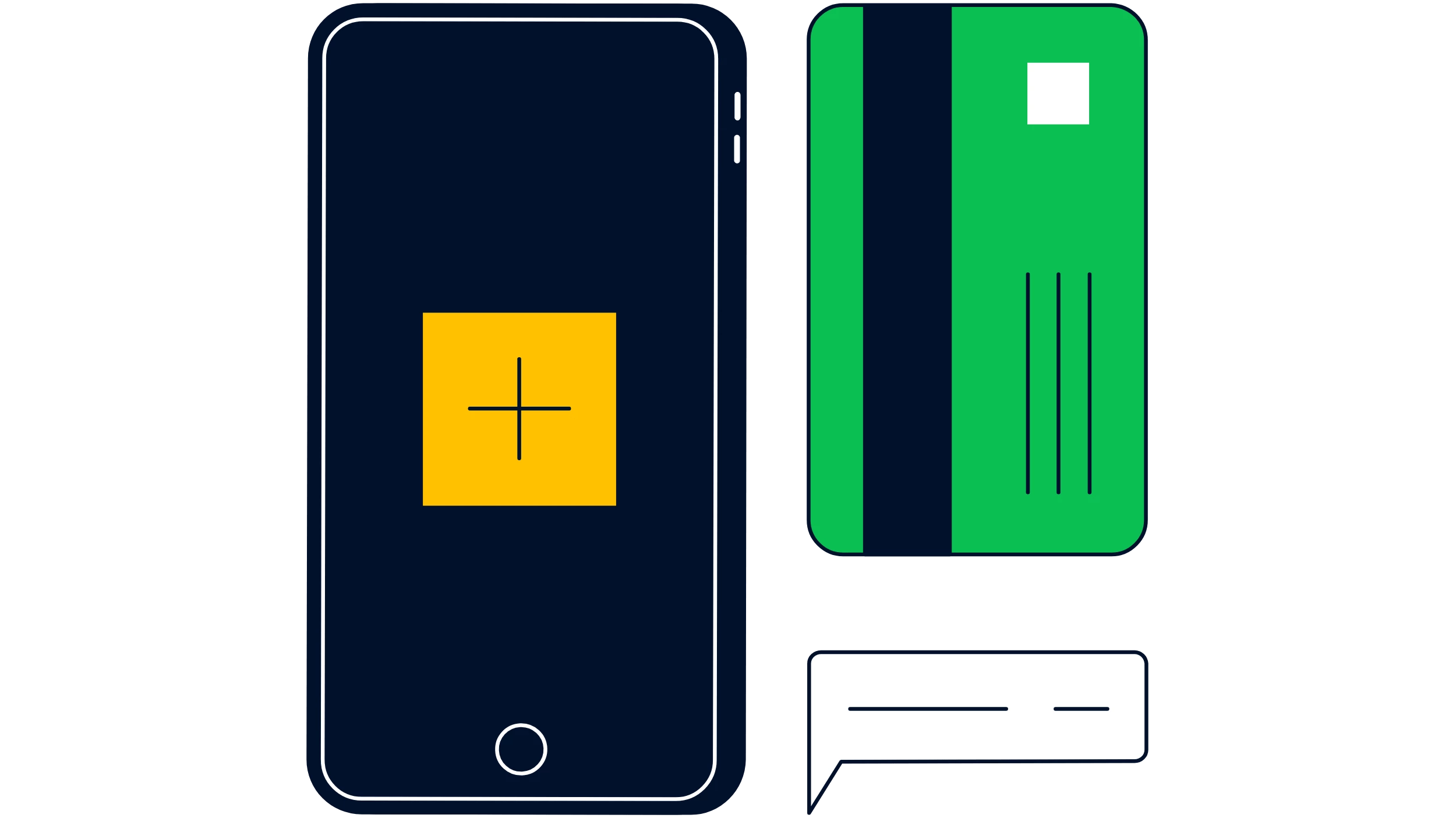 A phone, a credit card, and the illustration of a payment link.