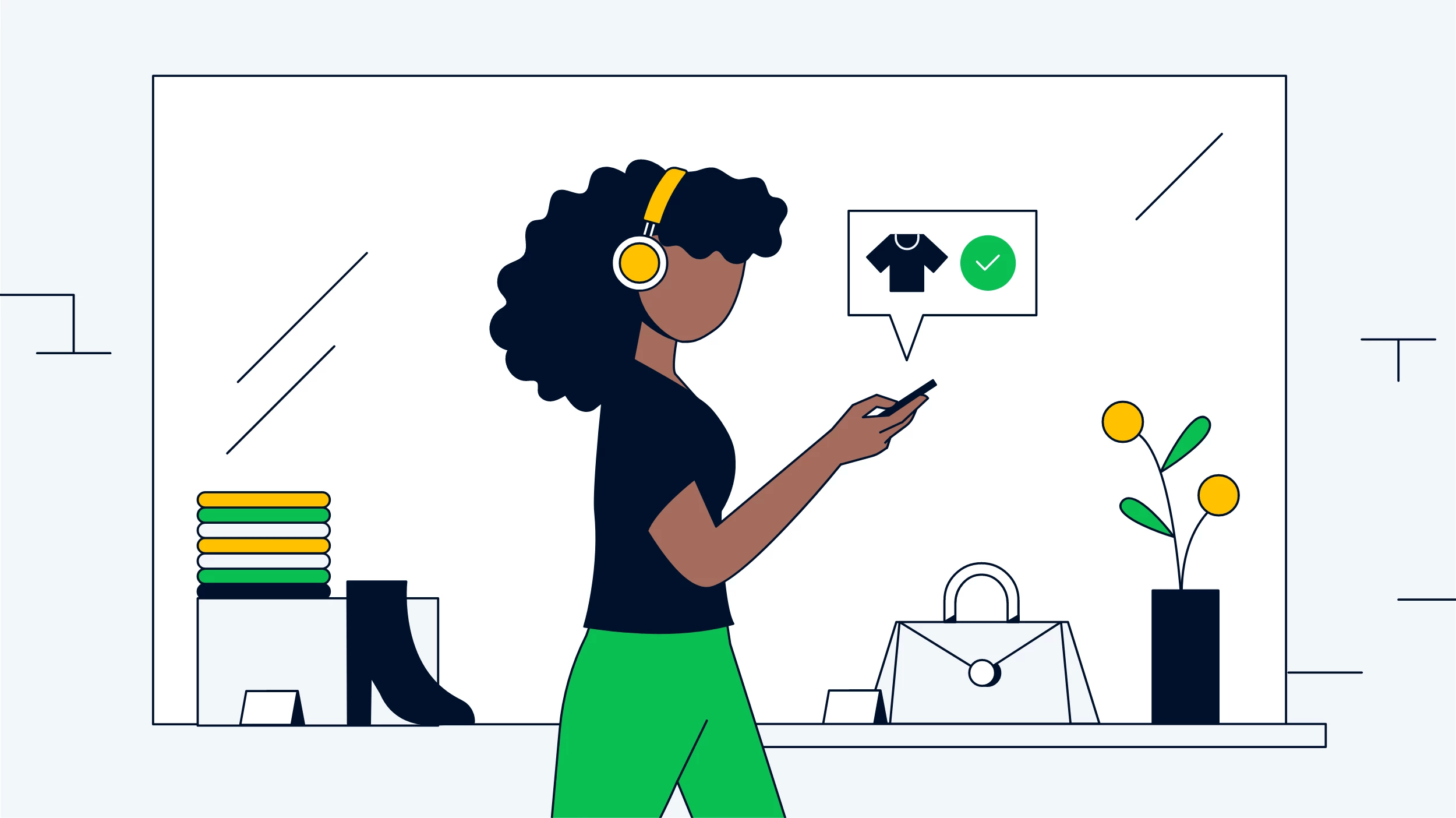 Illustration of person making on purchase on their phone.