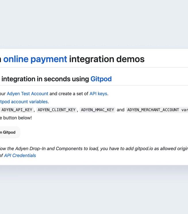 A screenshot of the part of our README you can click to start a Gitpod environment